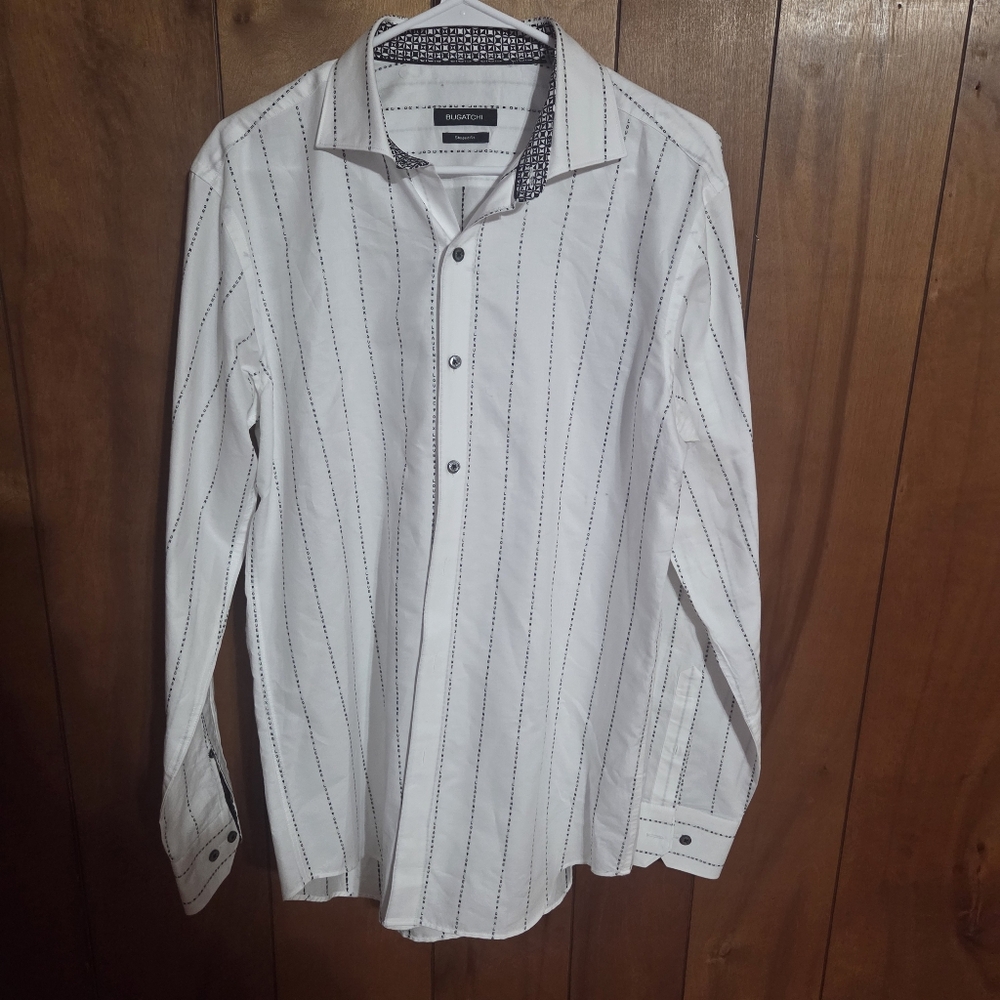 Bugatchi Mens Size Medium White Button Down Shirt
